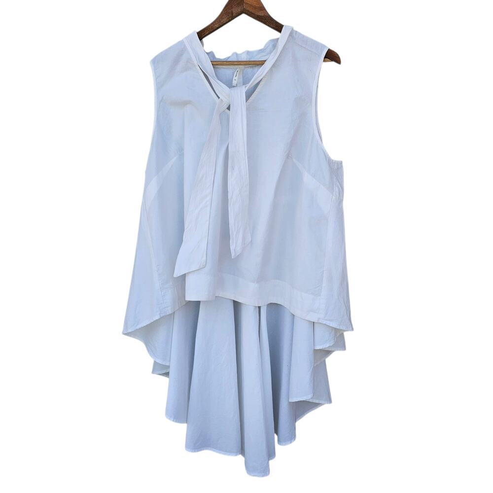 Light Blue Sleeveless Tie-Neck High-Low Top